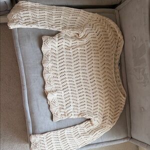 American Eagle Outfitters Cream Crochet Sweater
